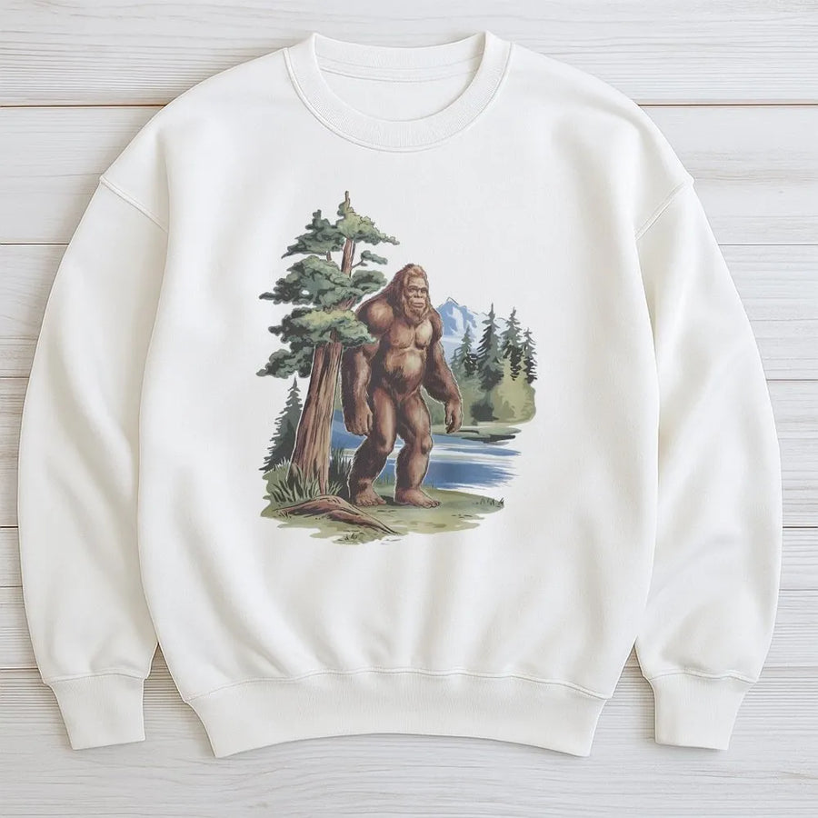 Bigfoot Sweatshirt | Vintage Sasquatch Forest Graphic | Premium Cotton Blend Crewneck | Cryptid Lover Gift For Men And Women