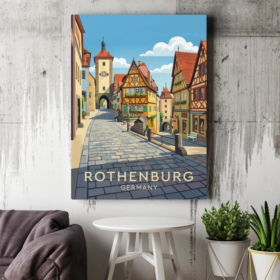 Rothenburg Germany Canvas Wall Art | Vintage Style Travel Poster | Premium Thick Canvas Print | German Town Home Decor Gift