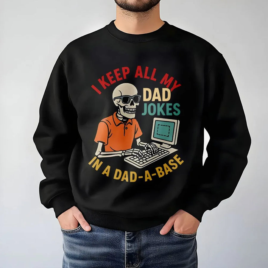 Dad Jokes Sweatshirt | Funny Skeleton Computer Pun Graphic | Premium Cotton Blend Crewneck | Best Gift Idea for Dad, Programmer, or Techie