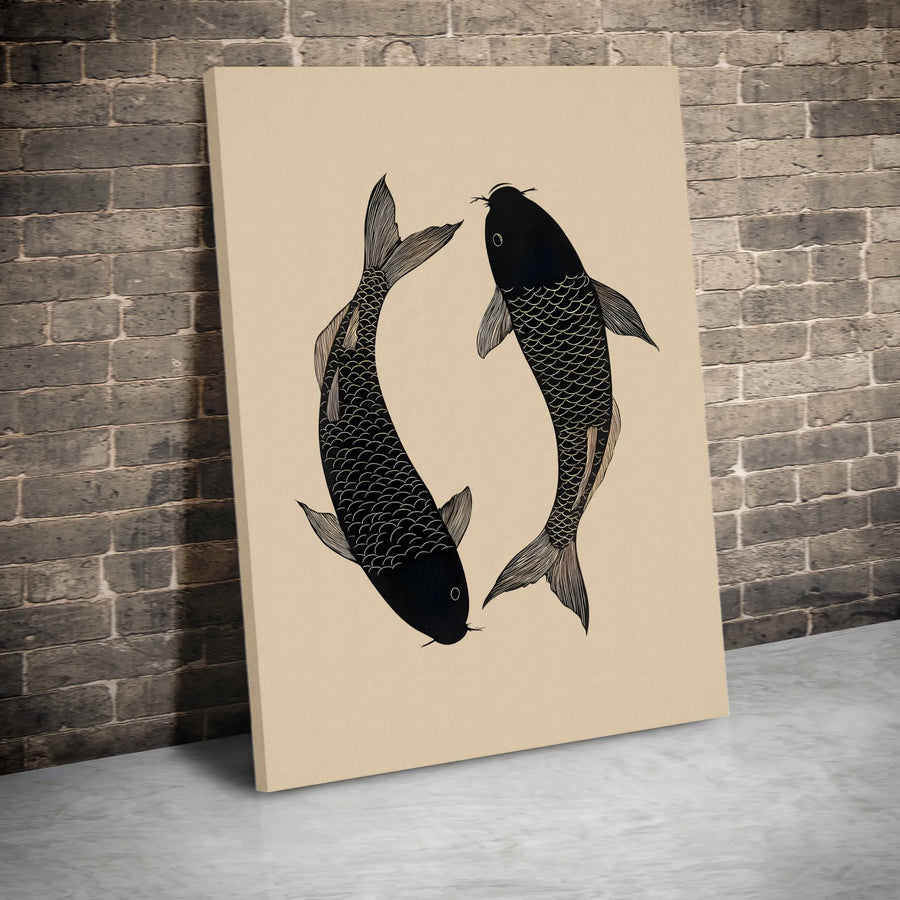 Koi Fish Yin Yang Wall Art | Japanese Minimalist Zen Poster | Premium Gallery Wrapped Canvas | Spiritual Home Decor Gift