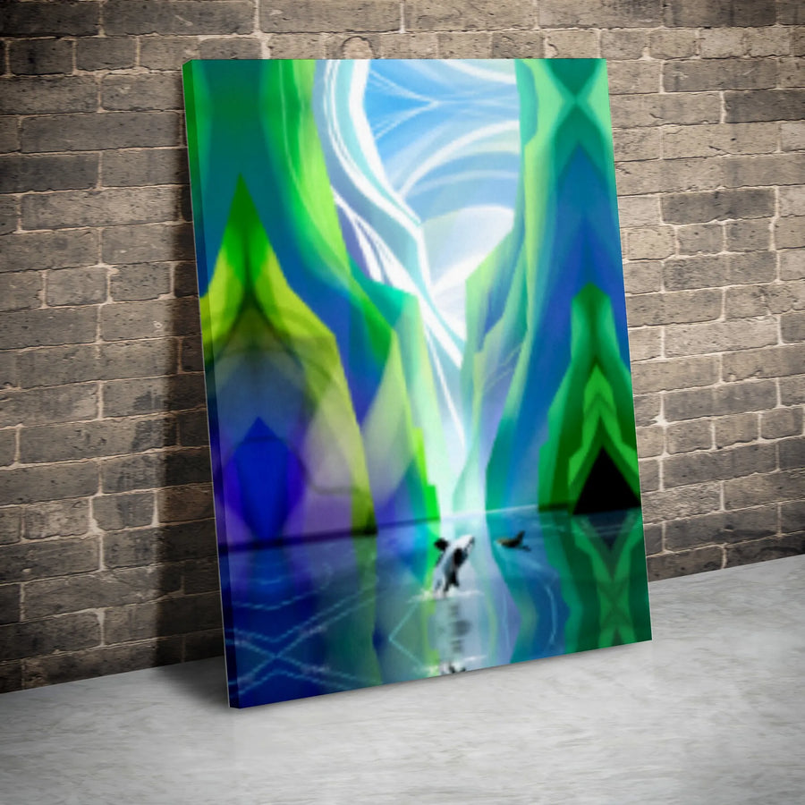 Abstract Crystal Canyon Canvas | Glowing Mountain Landscape Wall Art | Gallery Wrapped Premium Print | Modern Home & Office Decor Gift