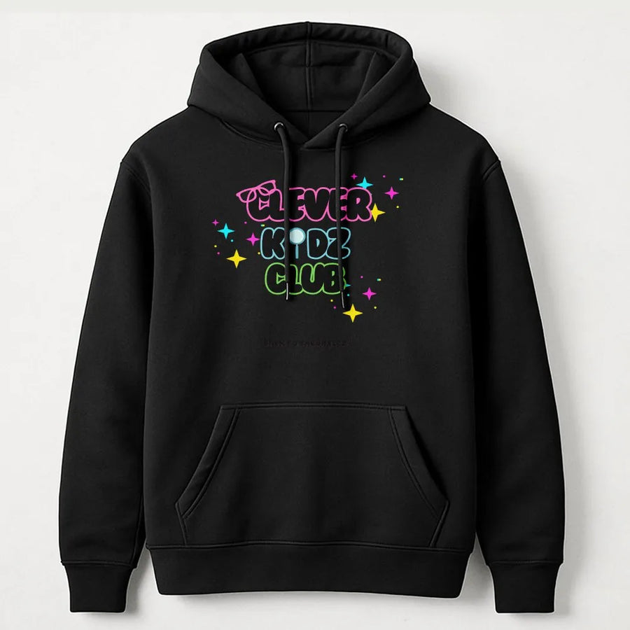 Clever Kidz Club Hoodie | Retro 90s Graphic Pullover | Soft Cotton Blend | Unisex Gift for Teachers & 90s Fans