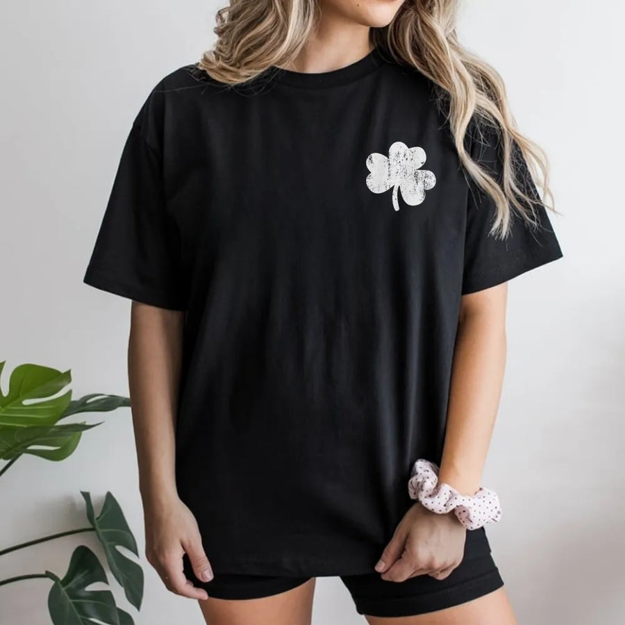 Minimal Shamrock T-Shirt | Distressed Clover Left Chest Print | 100% Cotton Premium Tee | Unisex St. Patrick’s Day Gift