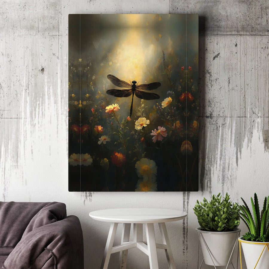 Dragonfly Wall Art Canvas | Ethereal Wildflower Garden Print | Gallery-Quality 1.25" Profile | Nature-Inspired Home Decor Gift