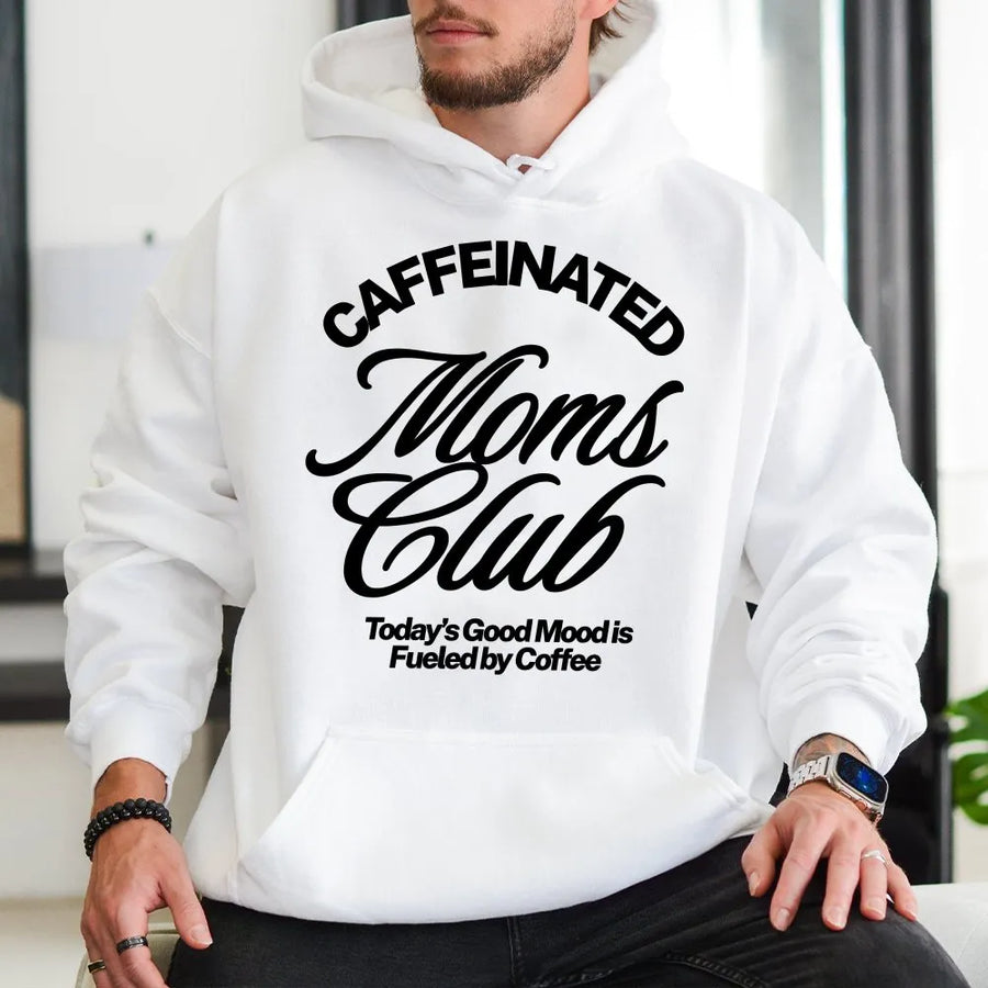 Caffeinated Moms Club Hoodie | Vintage Graphic Sweatshirt | Premium Cotton Blend Pullover | Funny Birthday Gift for New Mom