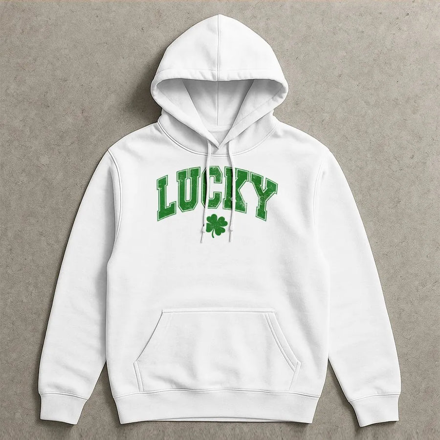 Lucky Shamrock Hoodie | St Patricks Day Irish Clover Graphic | Premium Cotton Blend Sweatshirt | Cute Womens Holiday Gift Outfit