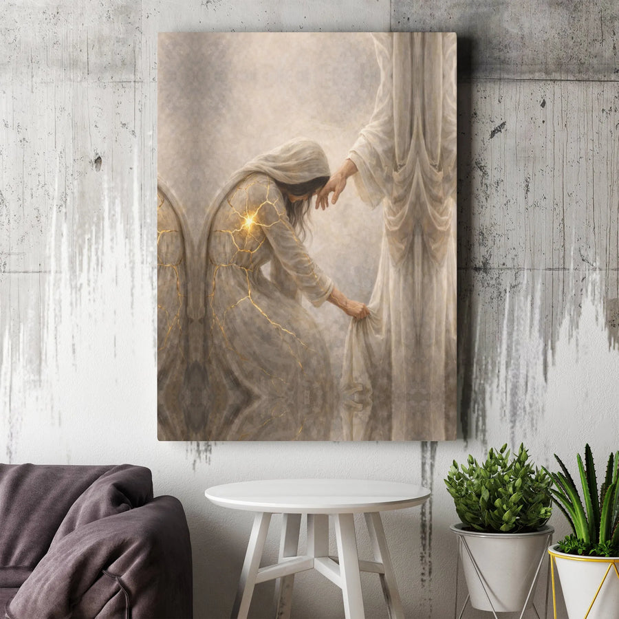 Jesus Healing a Broken Woman Canvas Print | Spiritual Kintsugi Style Art | Premium Gallery Wrapped Canvas | Inspirational Christian Home Decor Gift