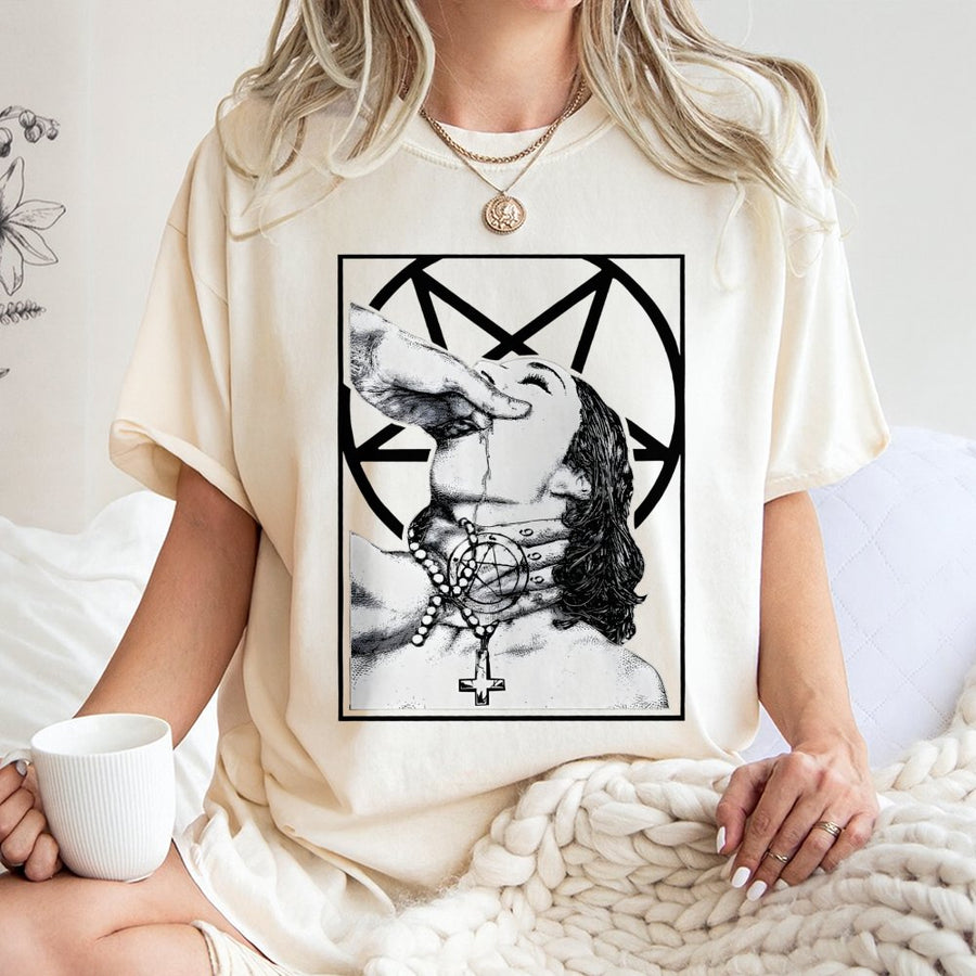 Occult Pentagram T-Shirt | Gothic Satanic Art Graphic Print | Premium Soft Cotton | Edgy Streetwear Gift For Metalheads