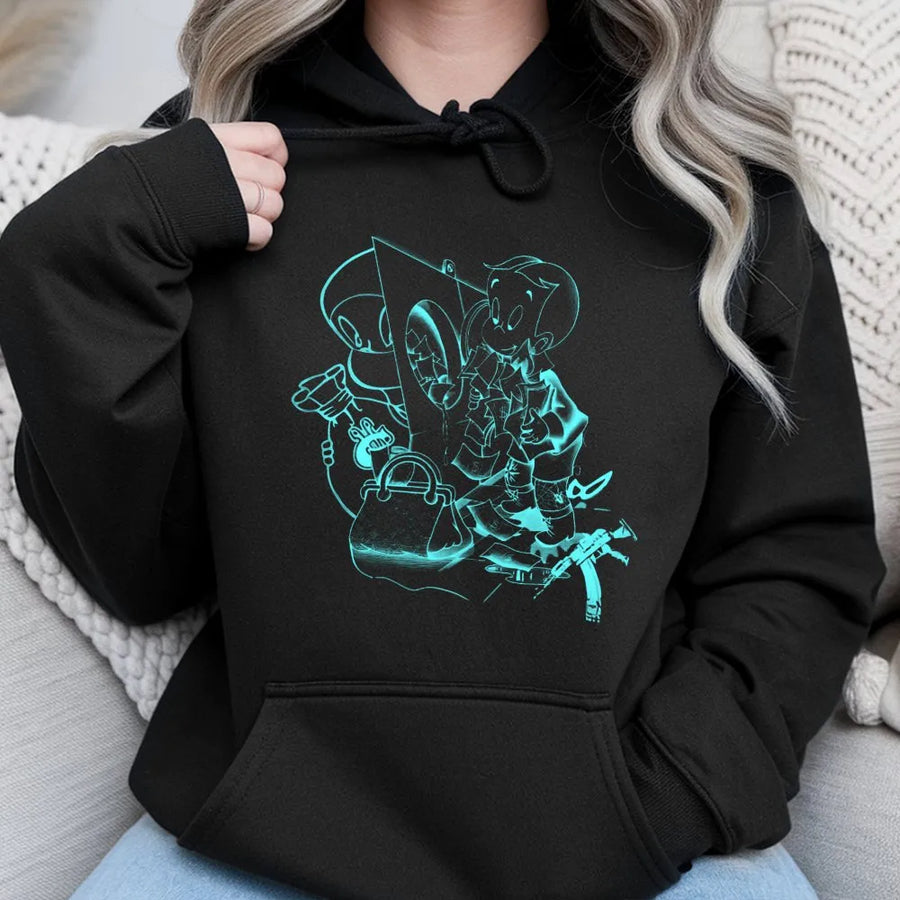 Streetwear Graphic Hoodie | Cartoon Money Hustle Design | Premium Cotton Blend | Unisex Urban Style Pullover Gift