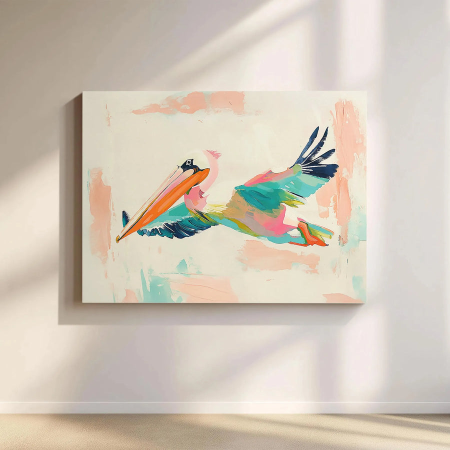 Abstract Pelican Canvas Wall Art | Colorful Coastal Bird Painting Print | Premium Thick Gallery Wrap | Modern Beach House Decor Gift