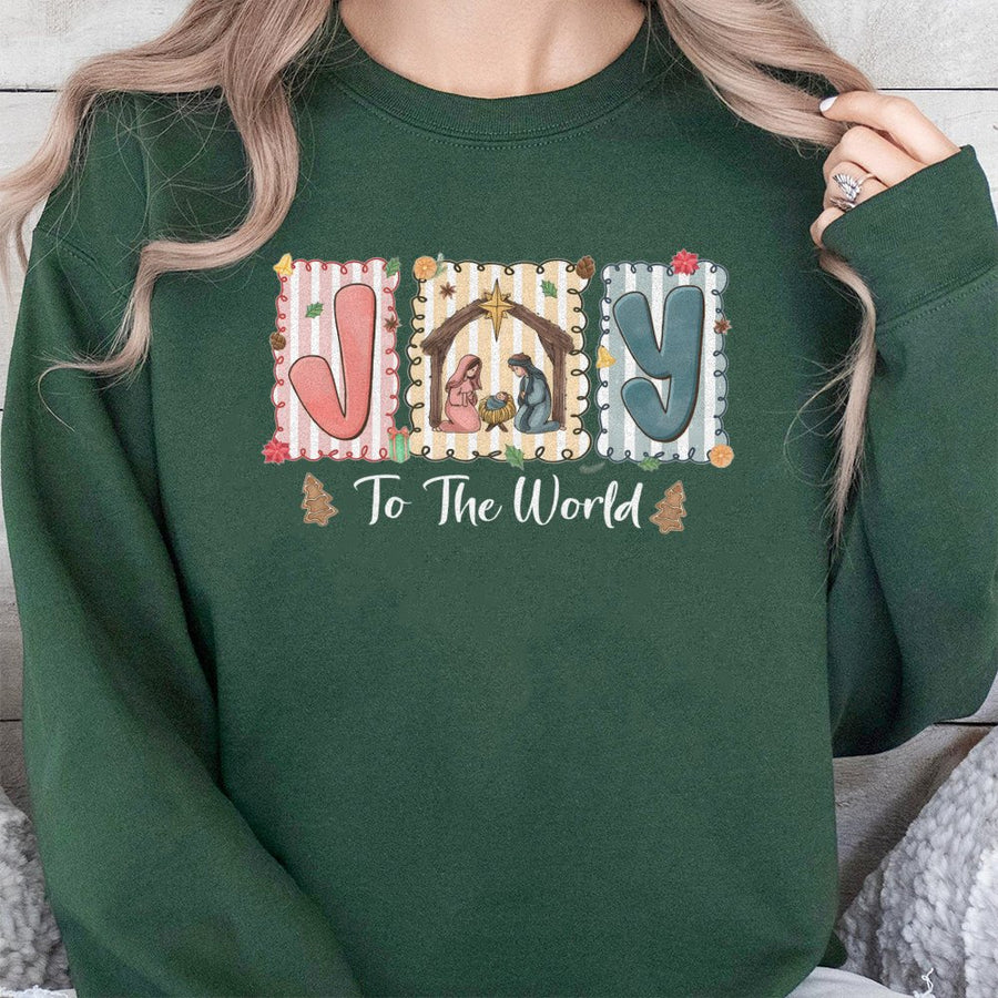 Joy To The World Sweatshirt | Christian Nativity Scene Design | Premium Cotton Blend | Religious Christmas Gift for Her
