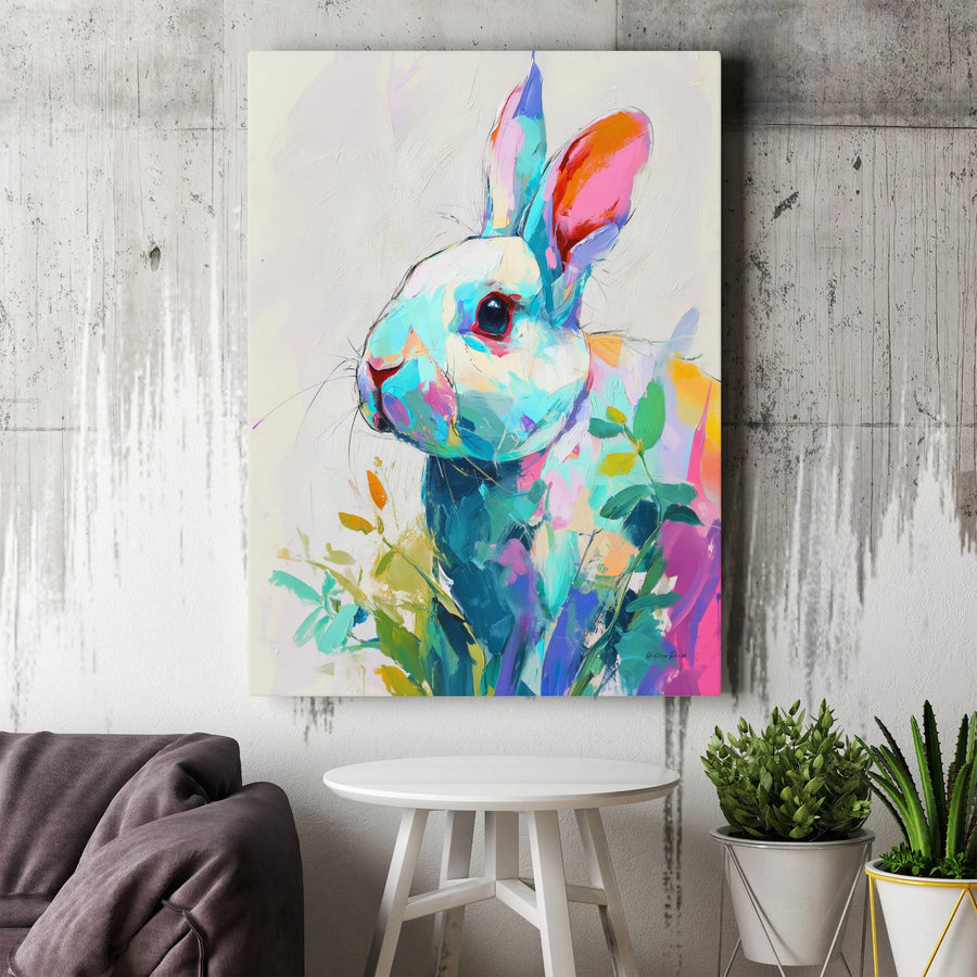 Abstract Rabbit Canvas Wall Art | Colorful Painterly Animal Portrait | Premium Gallery Wrapped Canvas | Modern Home Decor Gift for Animal Lovers