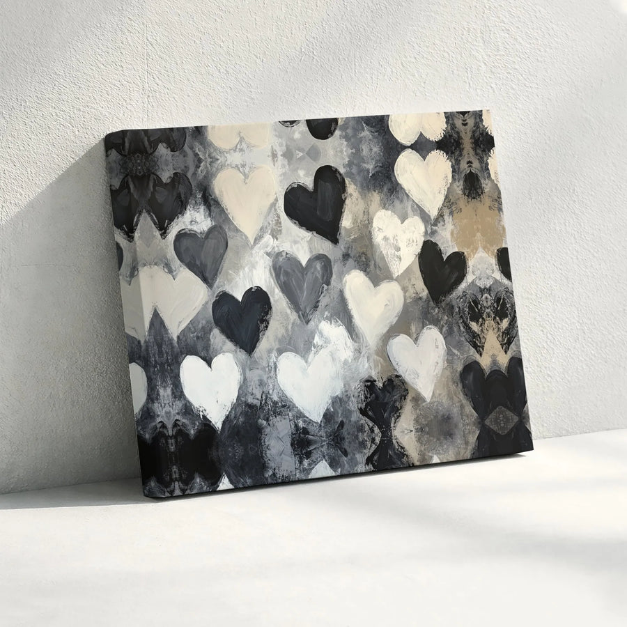 Abstract Heart Canvas Wall Art | Monochrome Black and White Painted Design | Premium Gallery-Wrapped Print | Minimalist Home Decor Gift