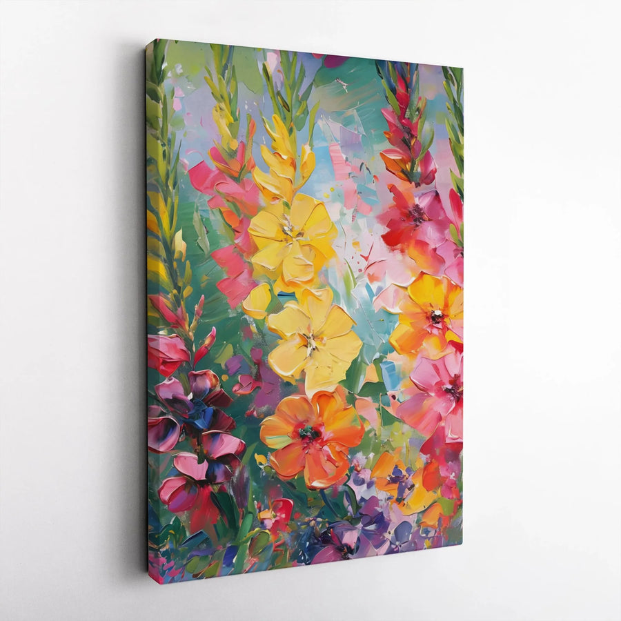 Colorful Gladiolus Flower Canvas Wall Art | Impasto Floral Oil Painting Print | Premium 1.25 Inch Thick Gallery Wrap | Modern Home Decor Gift