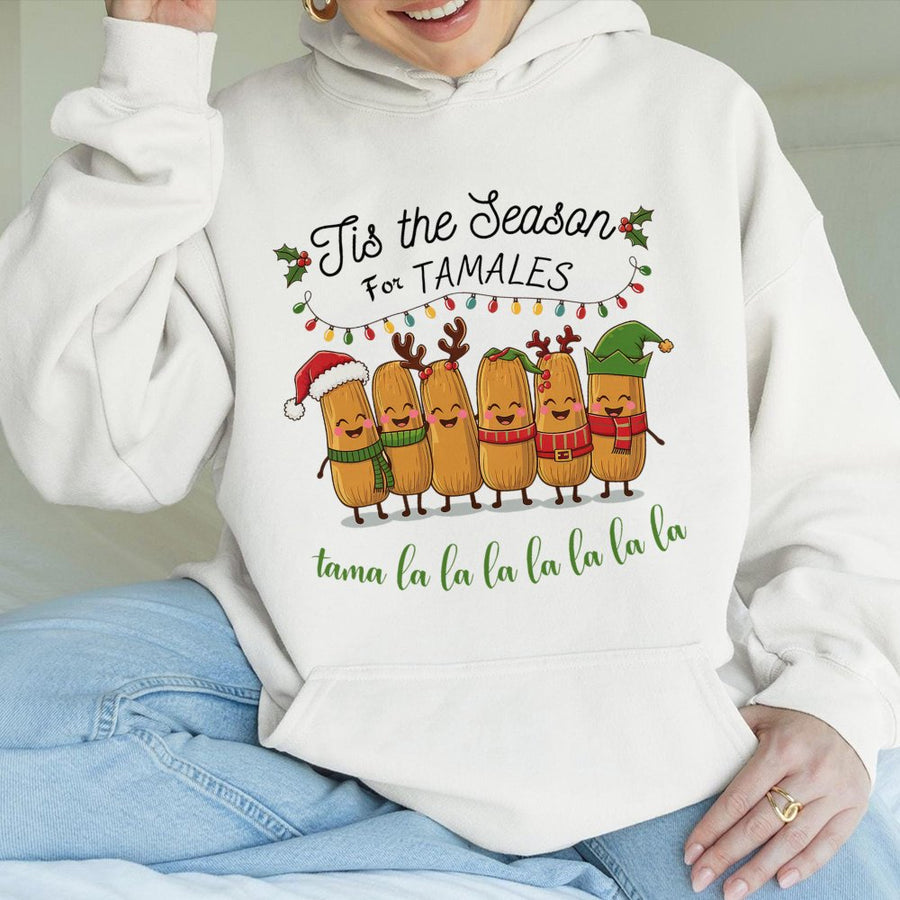Tis The Season For Tamales Hoodie | Funny Mexican Christmas Food Graphic | Premium Cotton Blend | Gift For Him Her