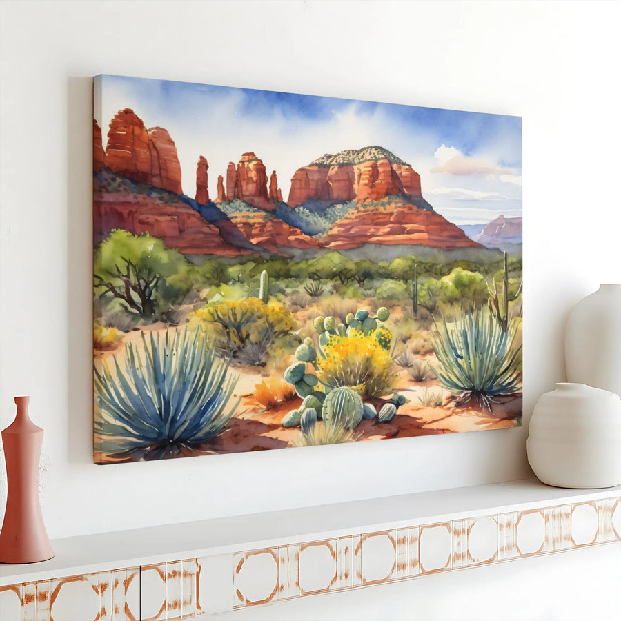Sedona Arizona Canvas Print | Watercolor Red Rock Landscape Art | Thick 1.25" Gallery Wrap Canvas | Premium Southwestern Home Decor Gift