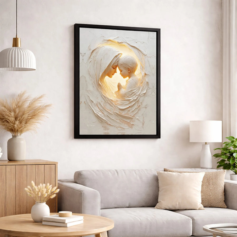 Virgin Mary and Baby Jesus Wall Art | Textured Religious Canvas Print | Premium Gallery-Wrapped 1.25" Thickness | Catholic Home Decor Gift