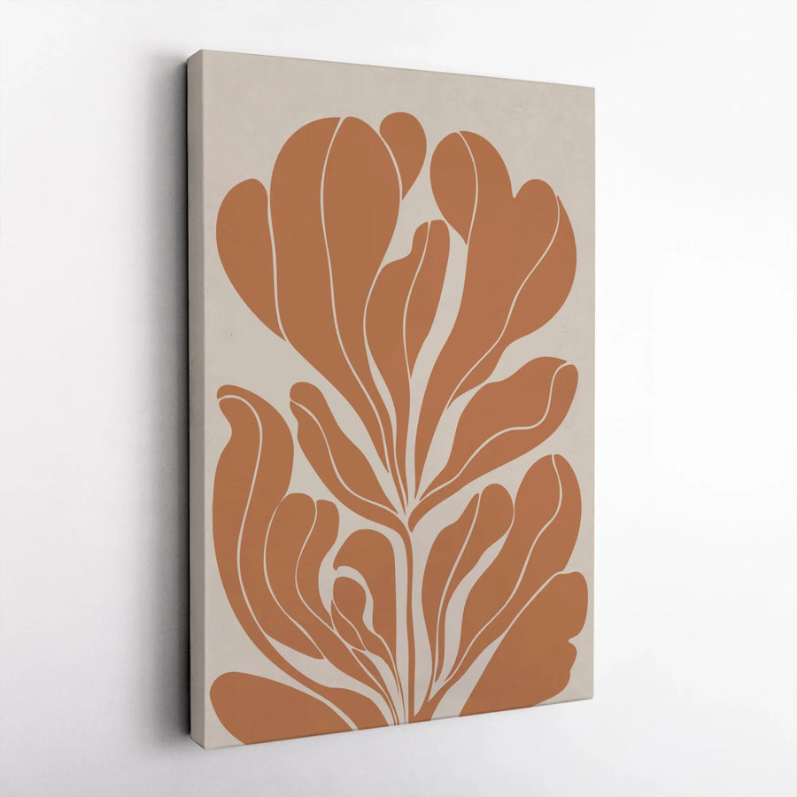 Boho Abstract Botanical Canvas Art | Terracotta Minimalist Plant Illustration | Premium Gallery Wrapped Wall Decor | Modern Neutral Home Interior Gift