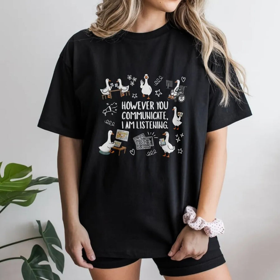 Special Education Teacher T-Shirt | Goose Communication Graphic Print | Premium Cotton Blend | Gift for SLP Therapist & Inclusion Advocate