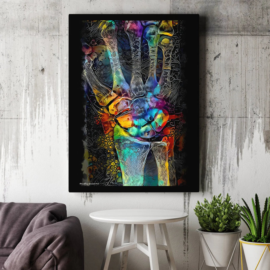 Anatomical Skeletal Hand Canvas Art | Colorful Abstract Medical Illustration | Premium Gallery Wrapped Decor | Unique Doctor Office Gift