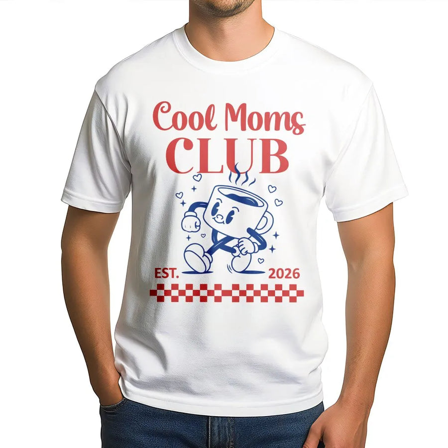 Cool Moms Club T-Shirt | Retro Cartoon Coffee EST. 2026 | Soft Cotton Blend Unisex Fit | Mother's Day Gift for New Mom