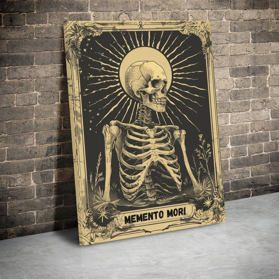 Memento Mori Canvas Art | Tarot Card Skeleton Skull Design | Premium Gallery Wrap Wall Decor | Gothic Home Office Aesthetic Gift