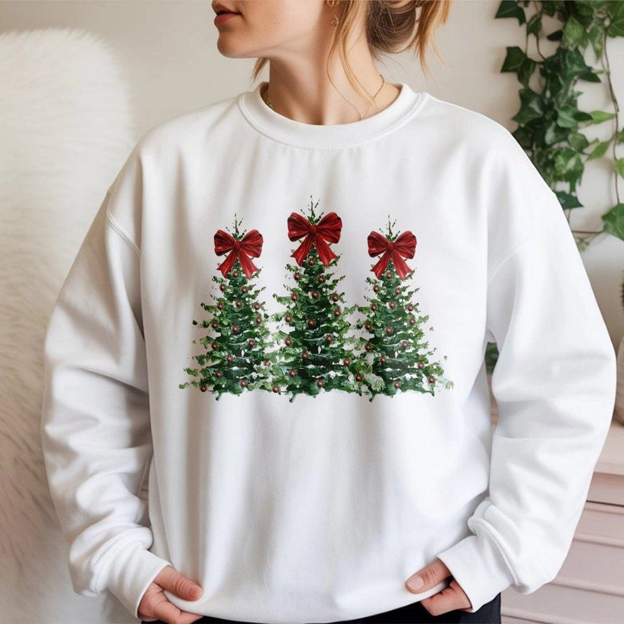 Christmas Tree Sweatshirt | Coquette Aesthetic Red Bows | Premium Cotton Blend | Cute Holiday Gift for Women
