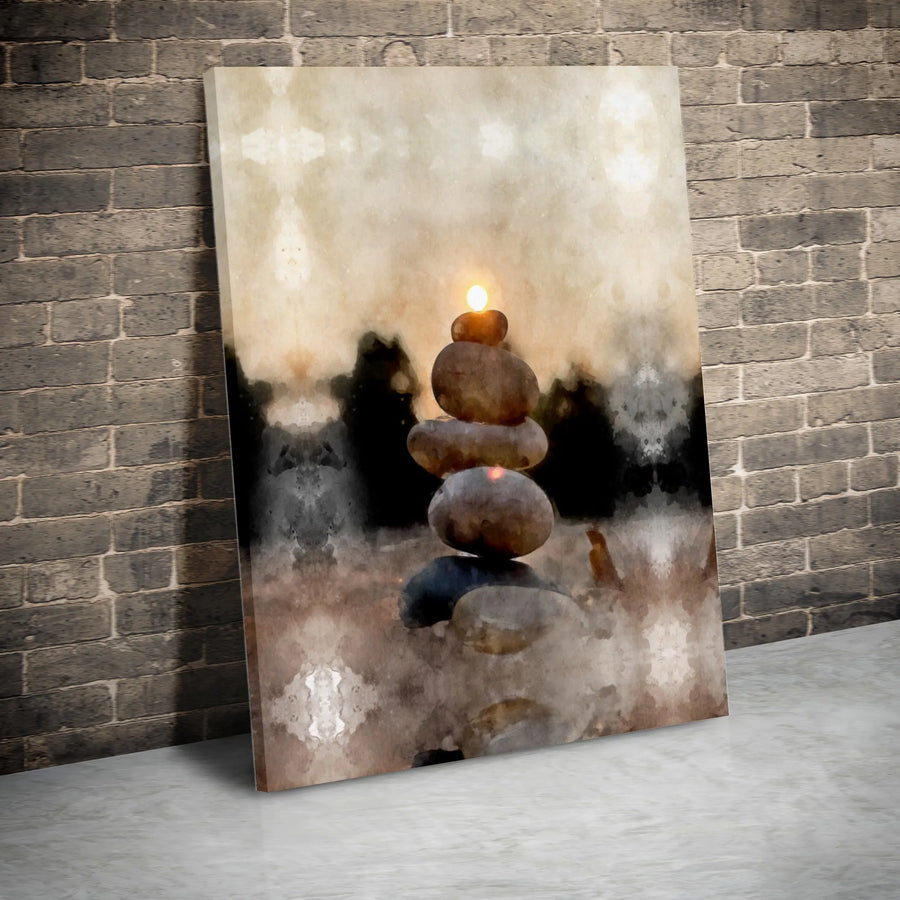 Zen Stone Stacking Canvas Art | Calming Sunset Watercolor Wall Decor | Premium Fade-Resistant Print | Minimalist Living Room Home Office Gift