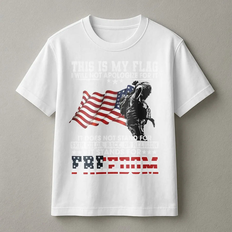 Patriotic American Flag Soldier T-Shirt | Military Tribute Graphic Design | 100% Soft Cotton Tee | USA Pride Gift for Men and Women