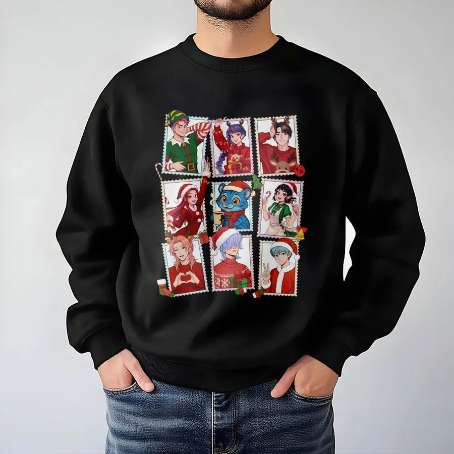 Anime Christmas Sweatshirt | Cute Manga Character Holiday Print | Premium Cotton Blend Unisex Crewneck | Gift For Otaku And K-Pop Fans