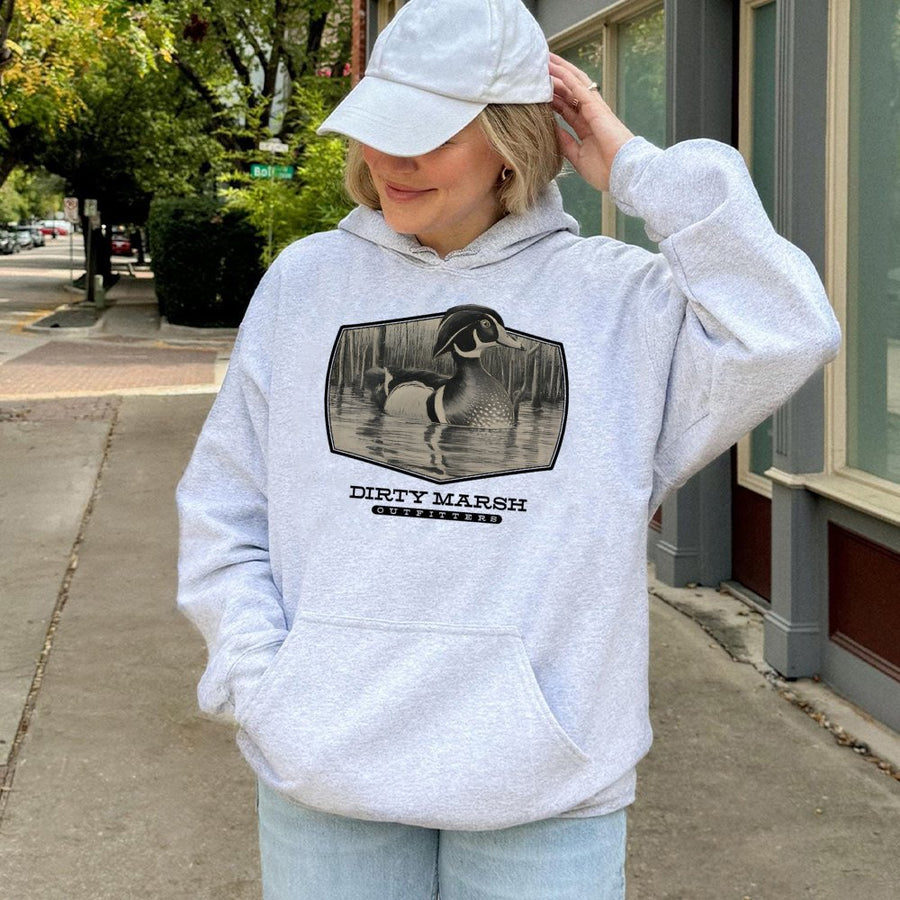Wood Duck Hoodie | Hand Drawn Marsh Wildlife Art | Premium Cotton-Poly Blend | Gift for Waterfowl Hunters & Nature Enthusiasts
