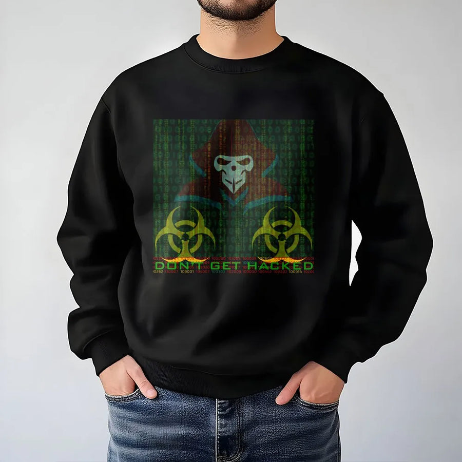 Hacker Sweatshirt | Cybersecurity Glitch Skull Design | Premium Cotton-Poly Blend | Gift for Programmers and Coders