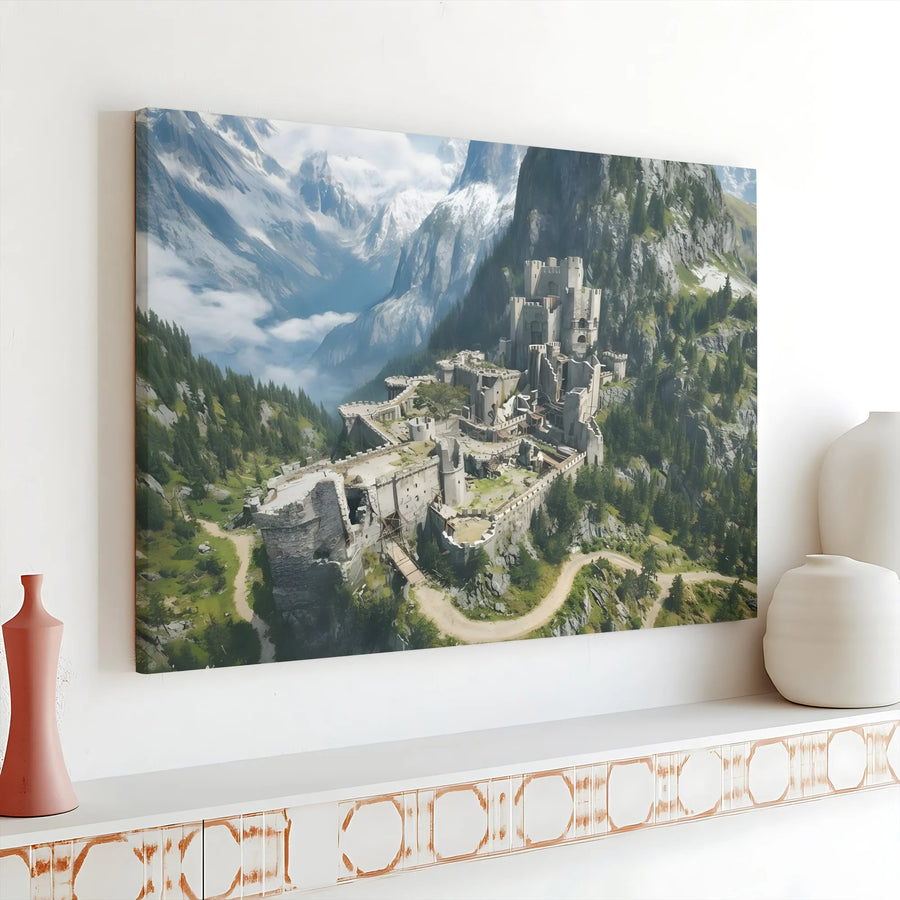 Fantasy Castle Canvas Print | Epic Alpine Citadel Artwork | Premium Gallery Wrapped Canvas | Medieval Wall Decor Gift for Fantasy Fans