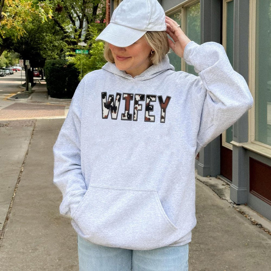 Wifey Cow Print Hoodie | Western Style Graphic Sweatshirt | Premium Cotton-Polyester Blend | Trendy Gift for Bride Engagement or Honeymoon