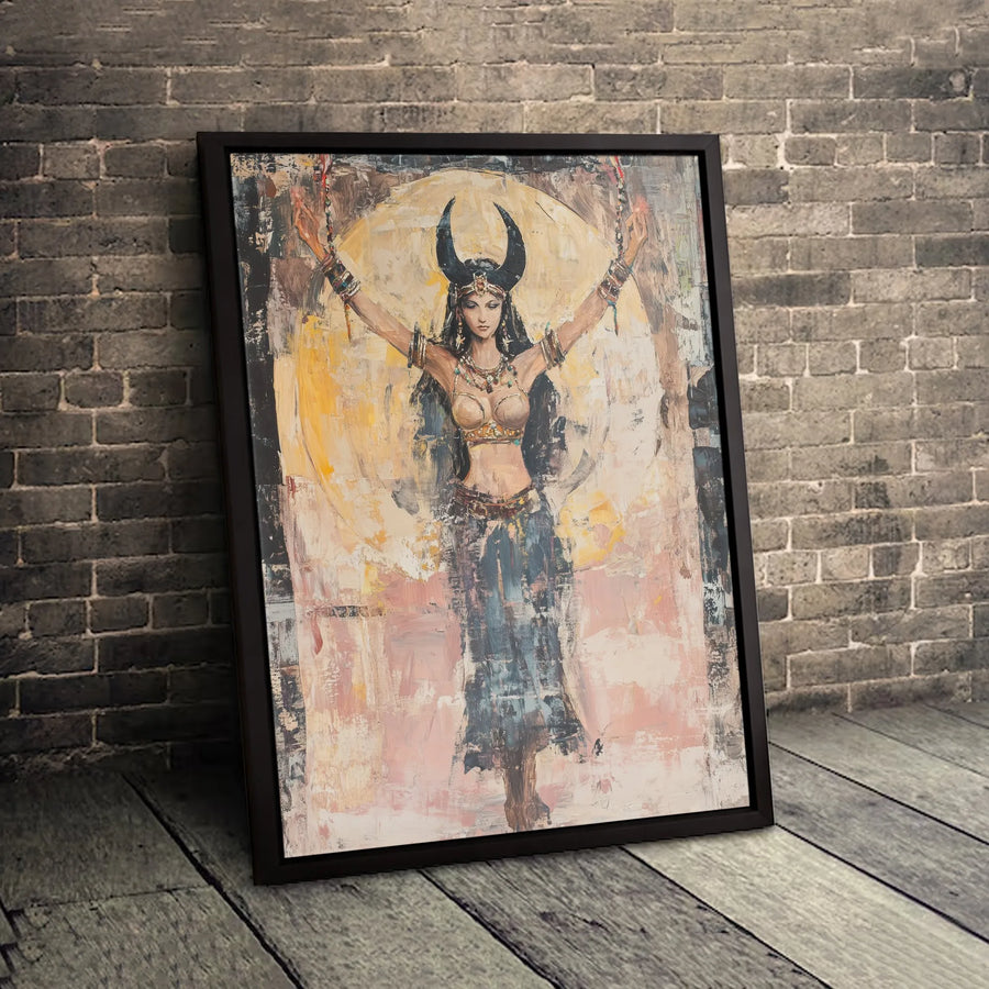 Horned Goddess Canvas Art | Abstract Moon Deity Wall Decor | Premium Fade-Resistant Print | Mystical Home & Office Gift