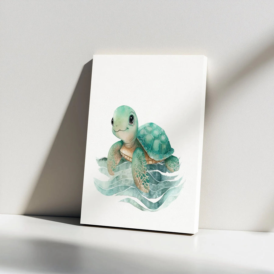 Baby Sea Turtle Wall Art | Watercolor Coastal Nursery Decor | 1.25 Inch Gallery Wrap Canvas | Premium Ocean Theme Gift for Kids