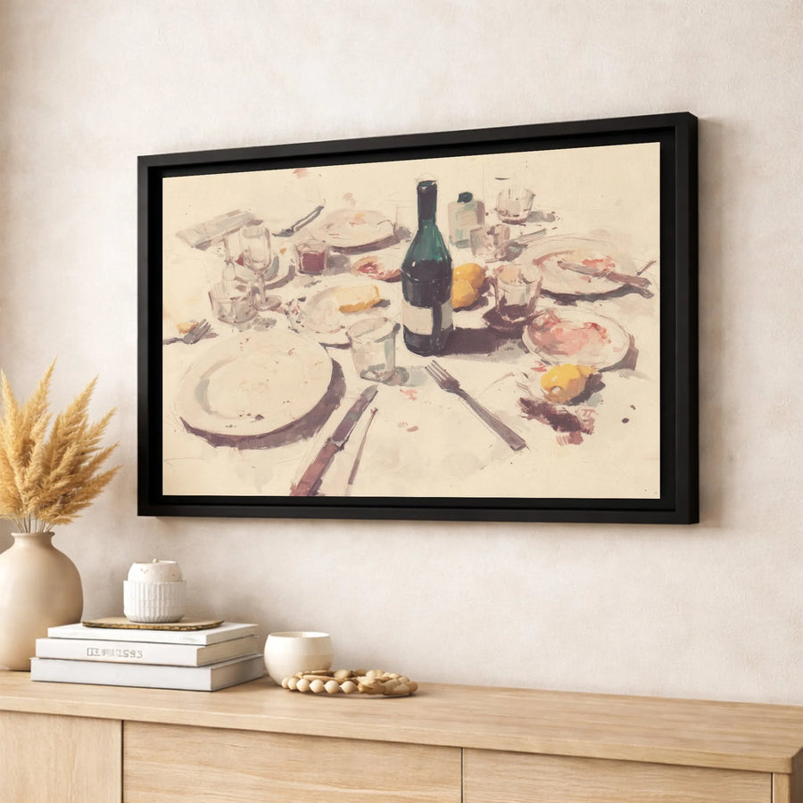 Impressionist Wine Dinner Table Wall Art | Still Life Kitchen Painting | Gallery-Wrapped Premium Canvas | Dining Room Decor Gift