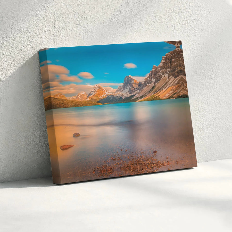 Mountain Lake Canvas Wall Art | Snow-Capped Peak Landscape Print | 1.25 Inch Premium Gallery Wrap | Nature Decor for Office and Home