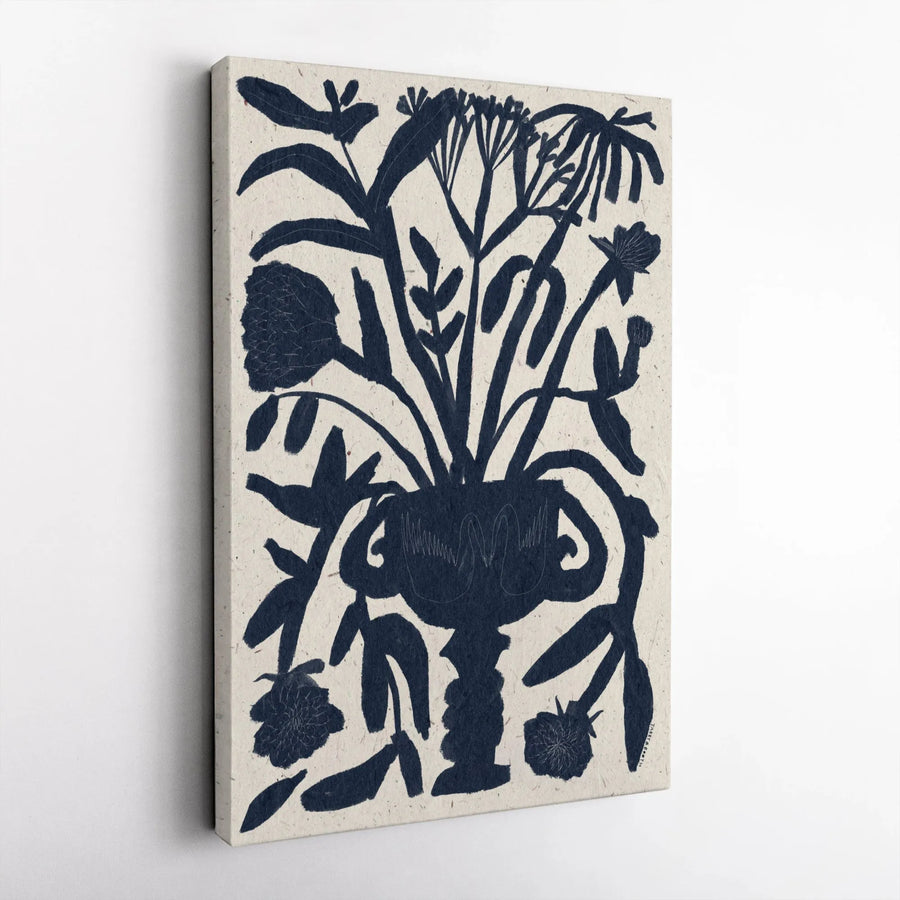 Abstract Floral Canvas Print | Minimalist Blue Bouquet In Vase Wall Art | Gallery Quality 1.25 Inch Thick Canvas | Modern Home Decor Gift