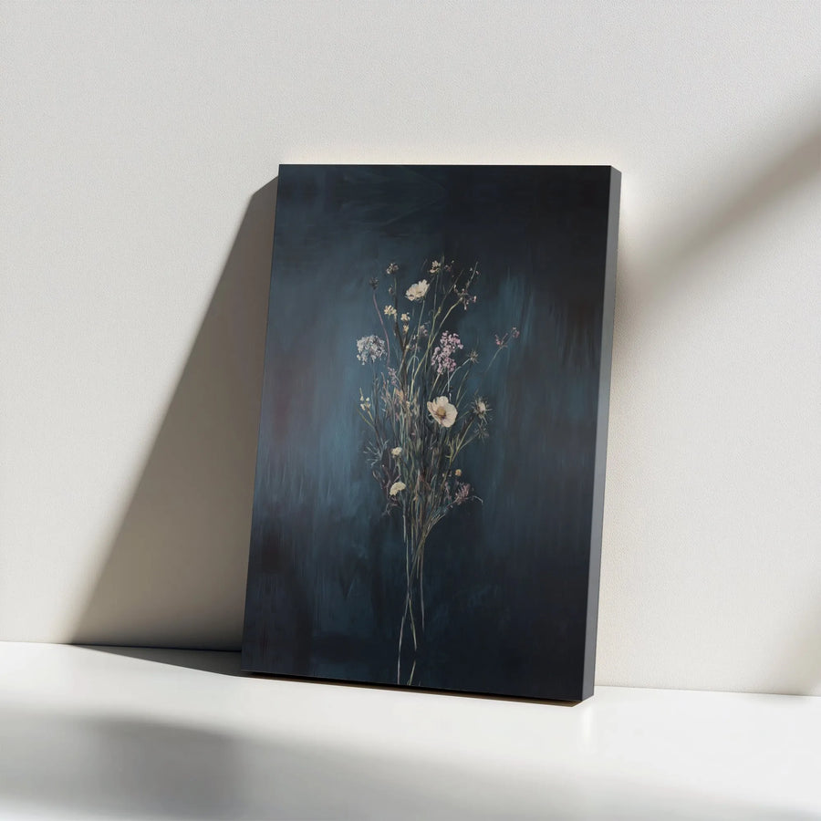 Moody Floral Wall Art | Vintage Wildflower Bouquet Canvas Print | Premium Gallery Wrapped Canvas | Modern Farmhouse Decor Gift