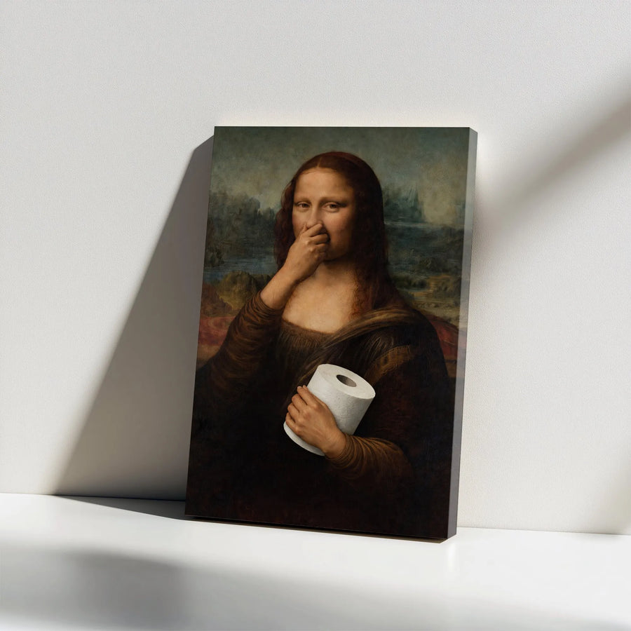 Mona Lisa Toilet Paper Canvas | Funny Bathroom Wall Art | Premium Gallery Wrapped Canvas | Modern Home Decor Gift
