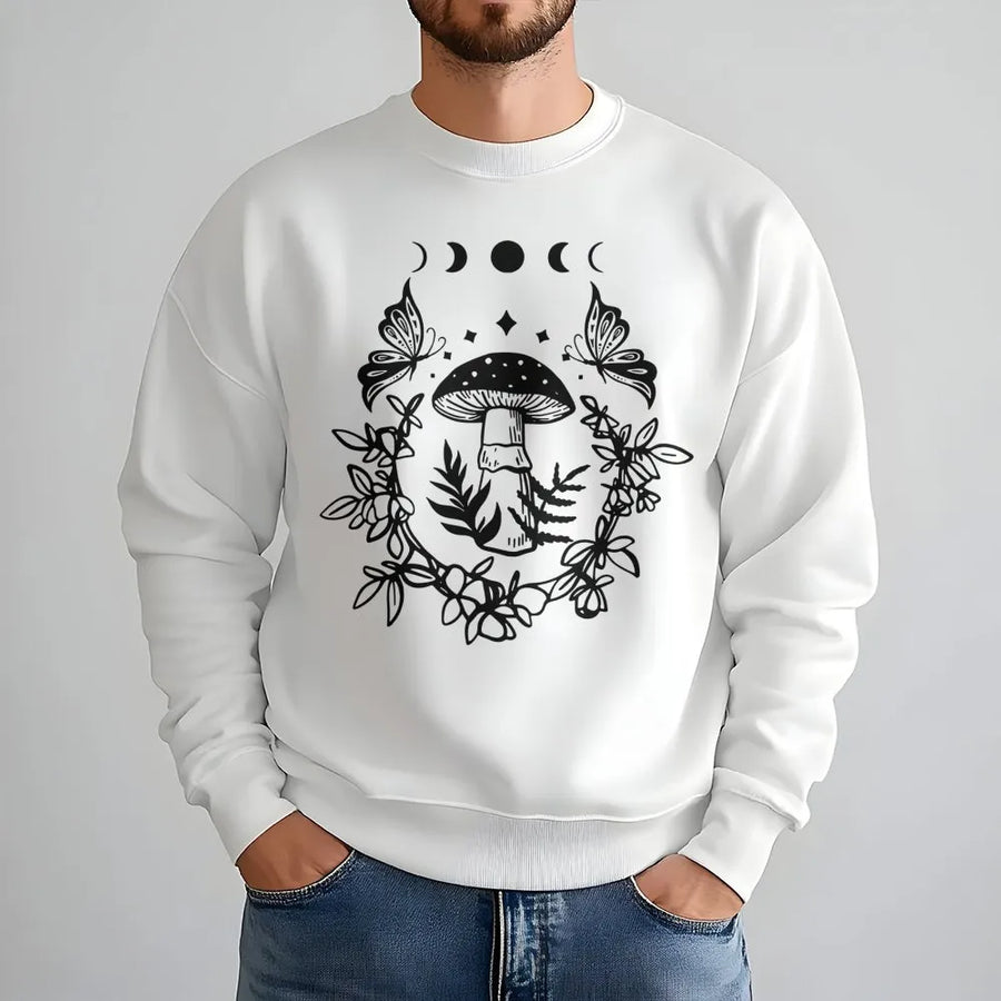 Cottagecore Mushroom Sweatshirt | Celestial Butterfly Graphic | Premium Cotton Blend | Aesthetic Nature Lover Gift for Her