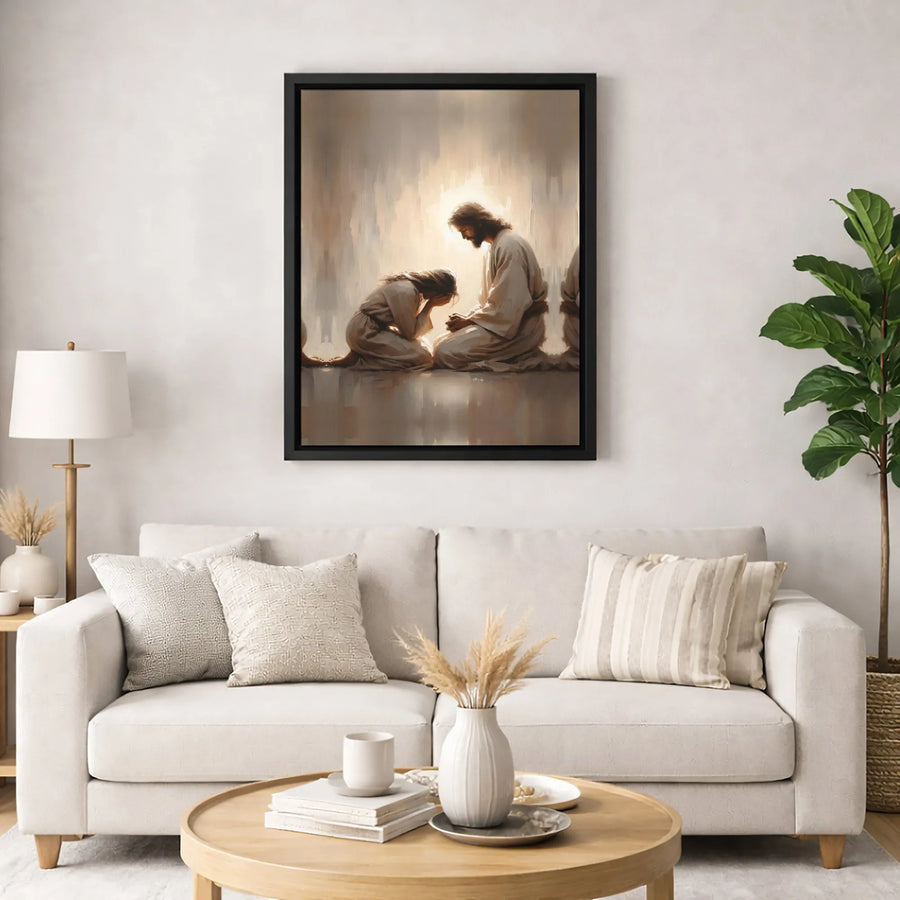 Jesus Comforting Weeping Woman Canvas Art | Religious Healing Wall Decor | Gallery Quality Premium Print | Spiritual Christian Gift for Home