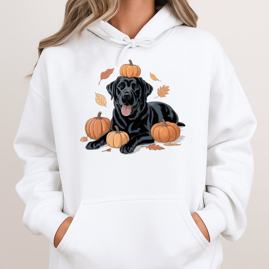 Black Labrador Hoodie | Cute Pumpkin Autumn Dog Design | Premium Cotton Blend Sweatshirt | Fall Thanksgiving Gift for Dog Lovers