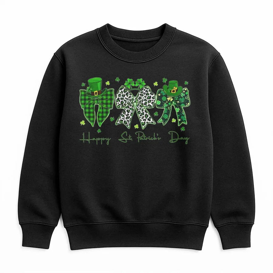 St. Patrick's Day Coquette Bow Sweatshirt | Clover Shamrock Graphic Print | Premium Cotton Blend Crewneck | Cute Irish Lucky Gift For Her