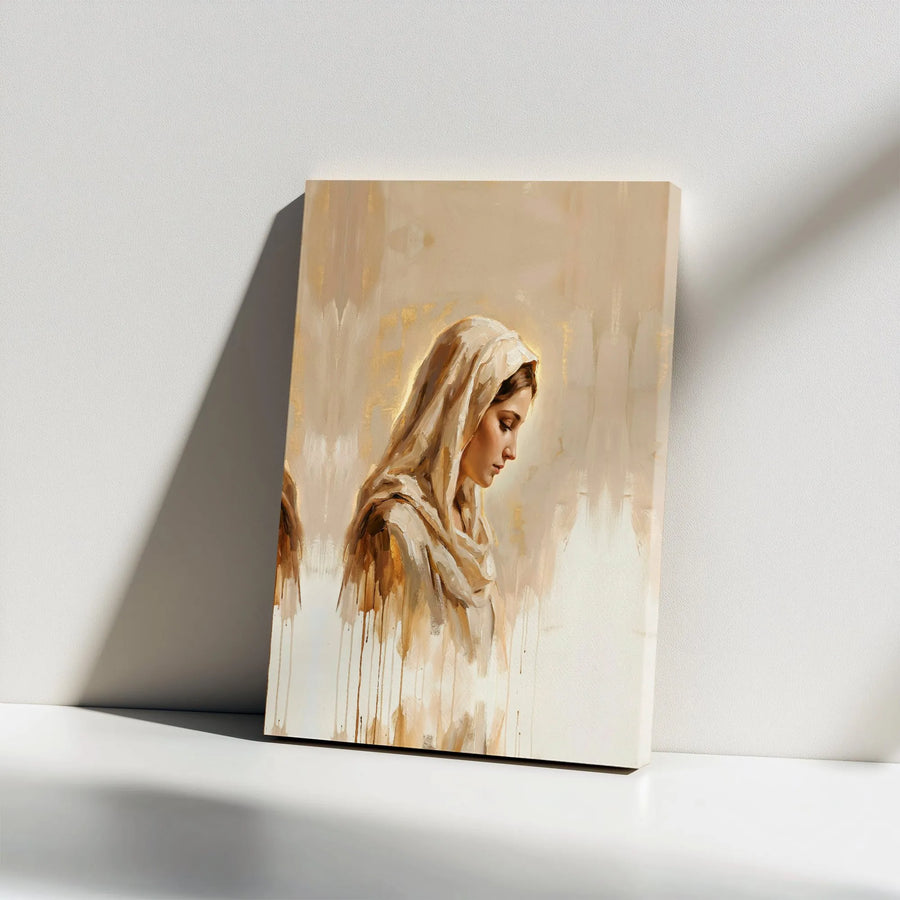 Virgin Mary Canvas Wall Art | Modern Painterly Portrait of Mother Mary | Premium Gallery Wrapped Canvas | Christian Home Decor Gift