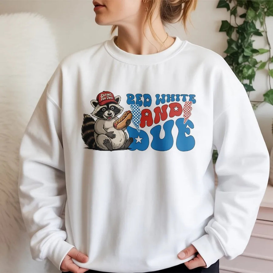 Red White and Due Sweatshirt | Funny Raccoon 4th of July Graphic | Premium Cotton Blend | Gift for Expecting Mom & Baby Announcement