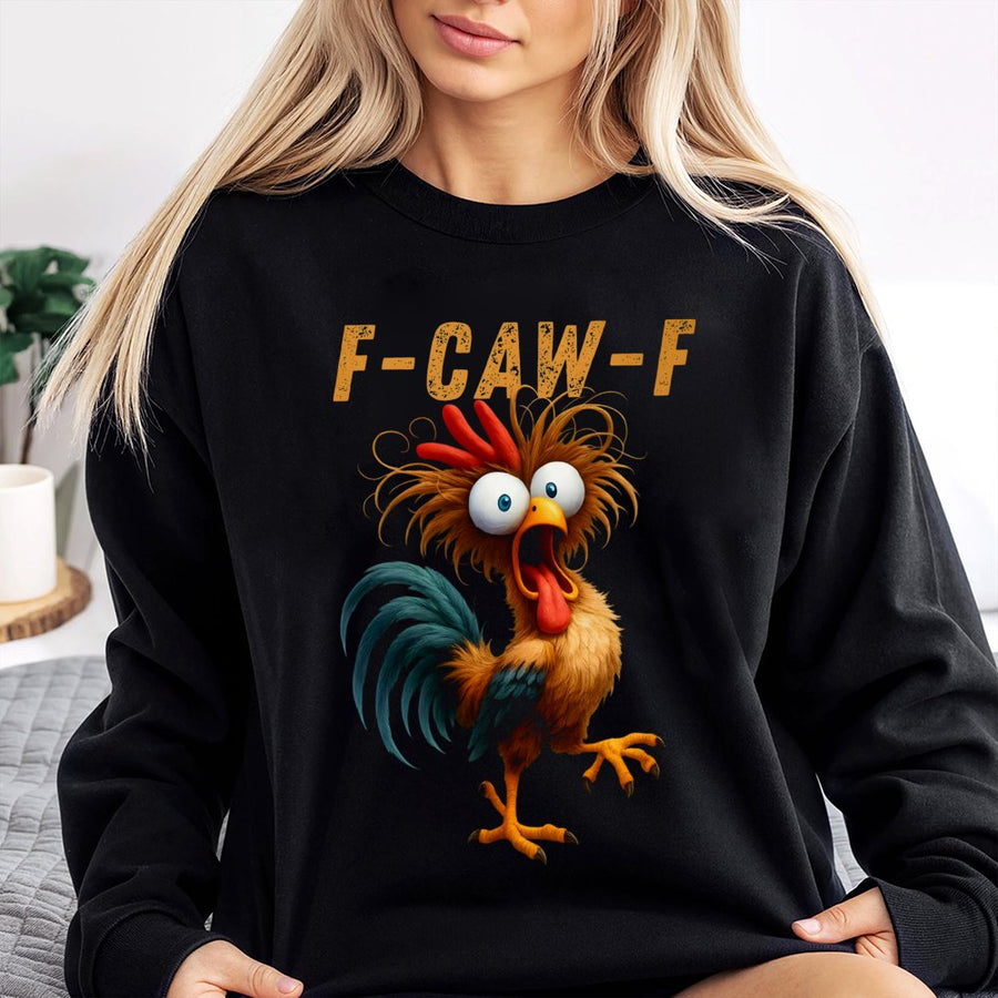 Funny Chicken Sweatshirt | F-Caw-F Rooster Graphic Design | Premium Cotton Blend Crewneck | Humorous Farm Animal Gift For Men And Women