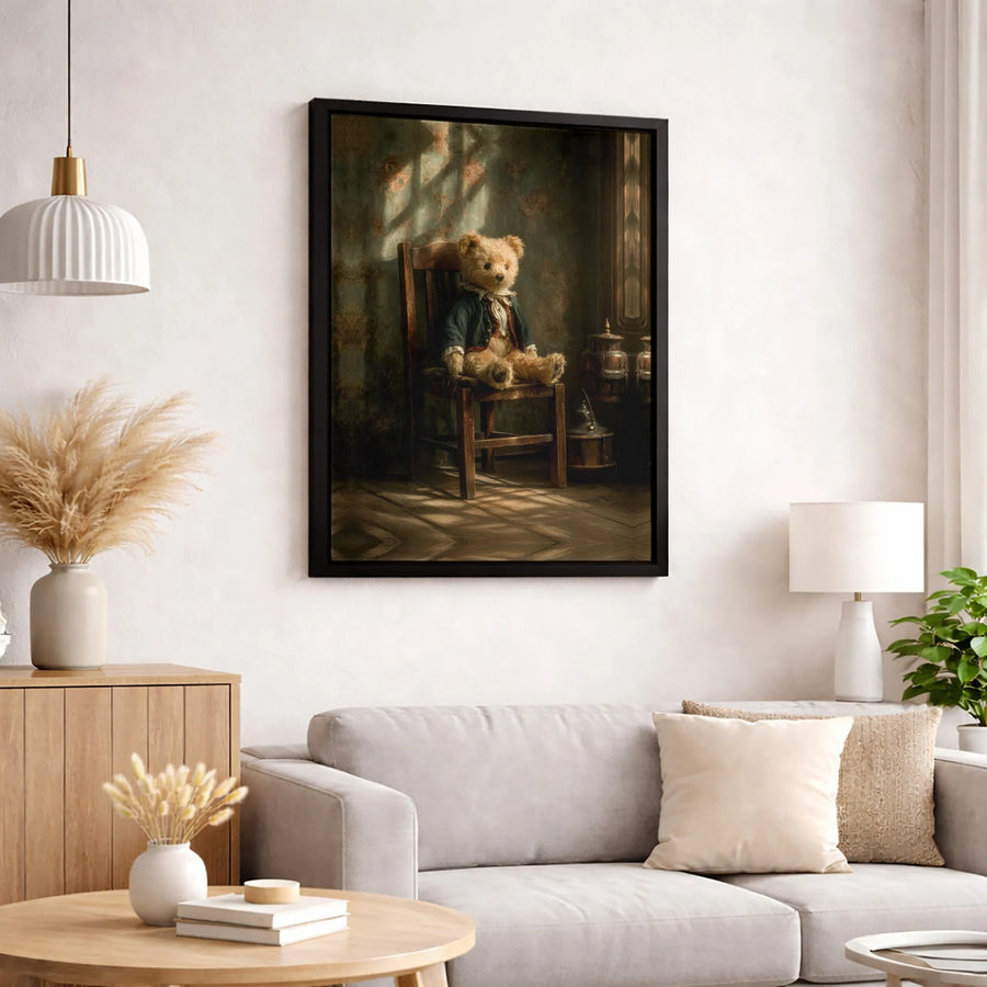 Vintage Teddy Bear Canvas Print | Nostalgic Victorian Toy Wall Art | Premium Fade-Resistant Gallery Wrap | Gift For Nursery or Home Decor