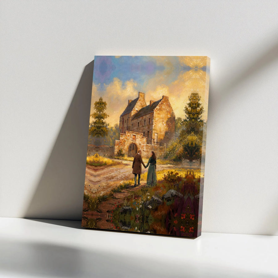 Historical Romance Canvas Wall Art | Vintage Couple at Country Estate | Premium Gallery Wrap Print | Cottagecore Home Decor Gift